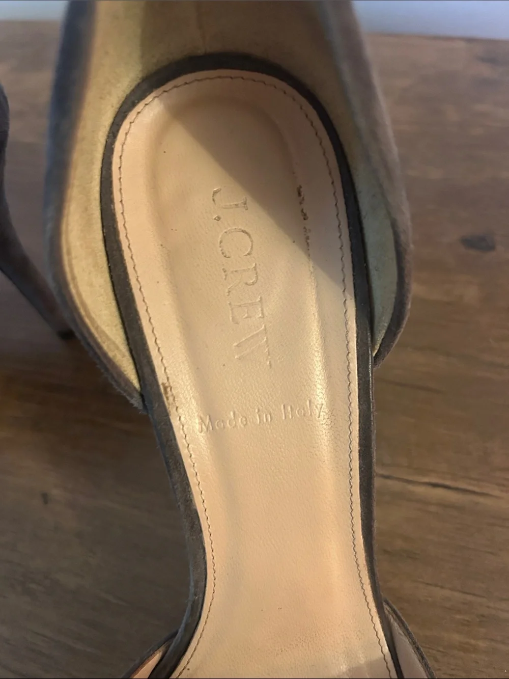 J. Crew Taupe Suede Pointed D'Orsay Heels with Tassels